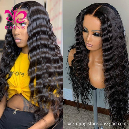 Wholesale 13X4 Transparent Lace Frontal Wig 34" Unprocessed 100% Virgin Brazilian Human Hair Loose Deep  Wave Lace Front Wigs